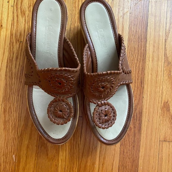 A. Giannetti Shoes - Vintage 90s Brown Cork Wedge Thong Sandals! Women's Size 7